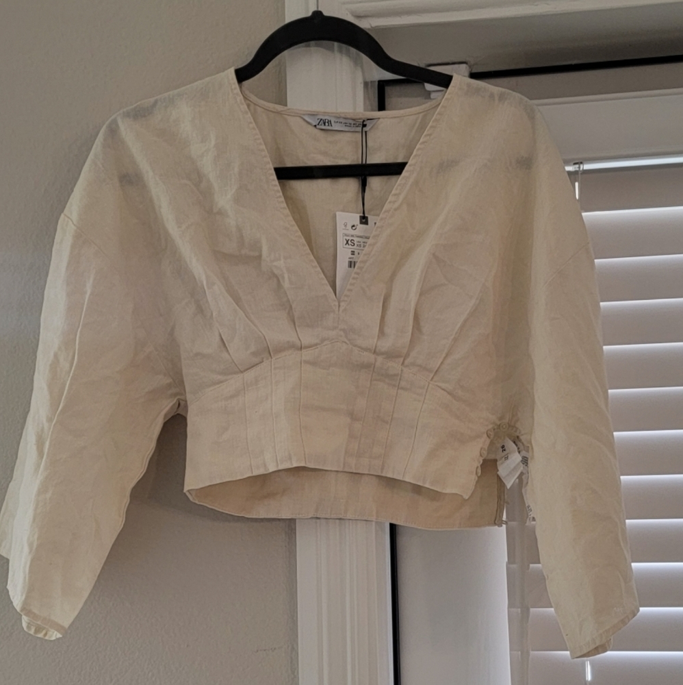 Zara Cropped Linen Blouuse